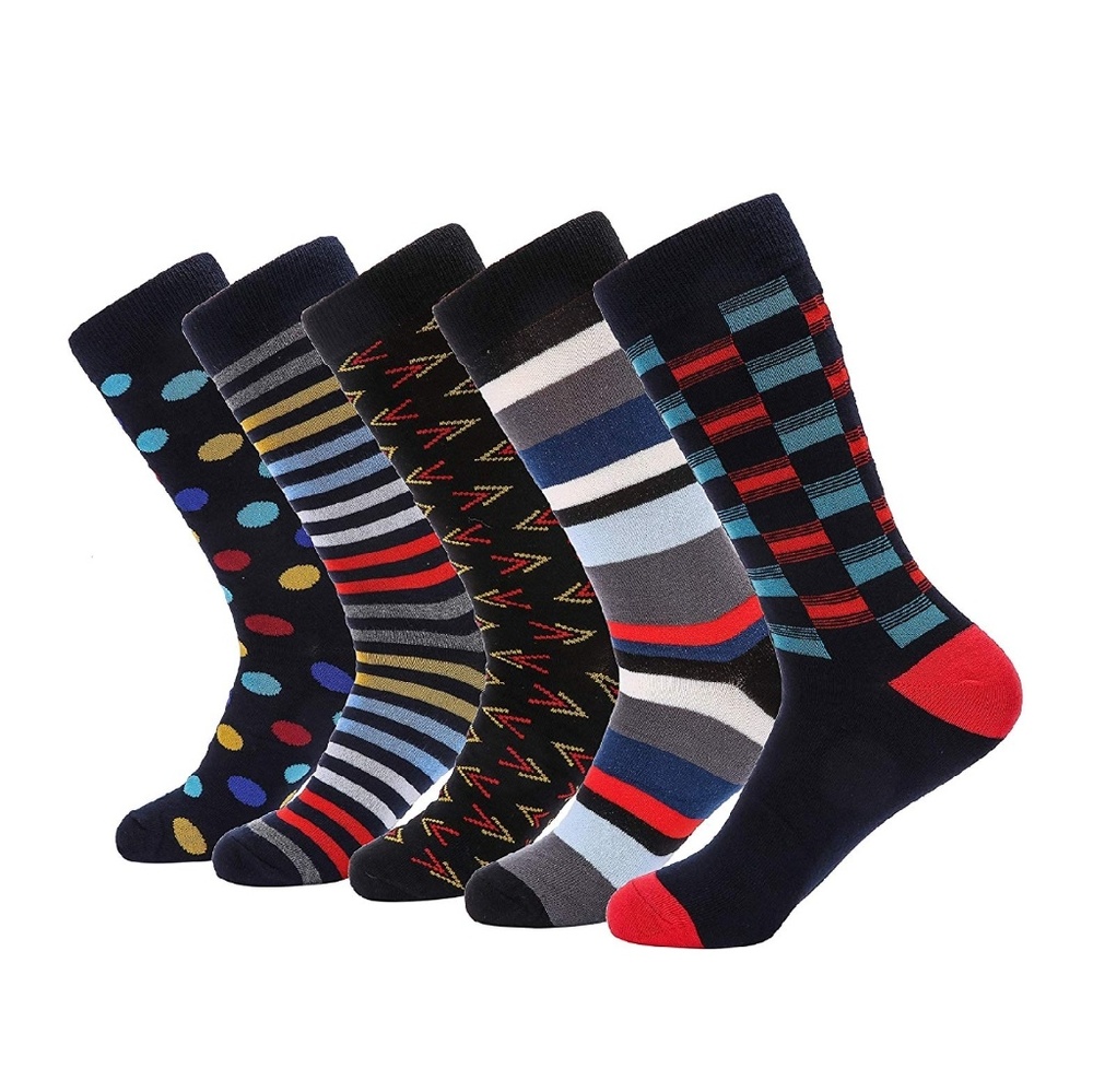 Mens Colorful Patterned Cotton Dress Socks 5pk